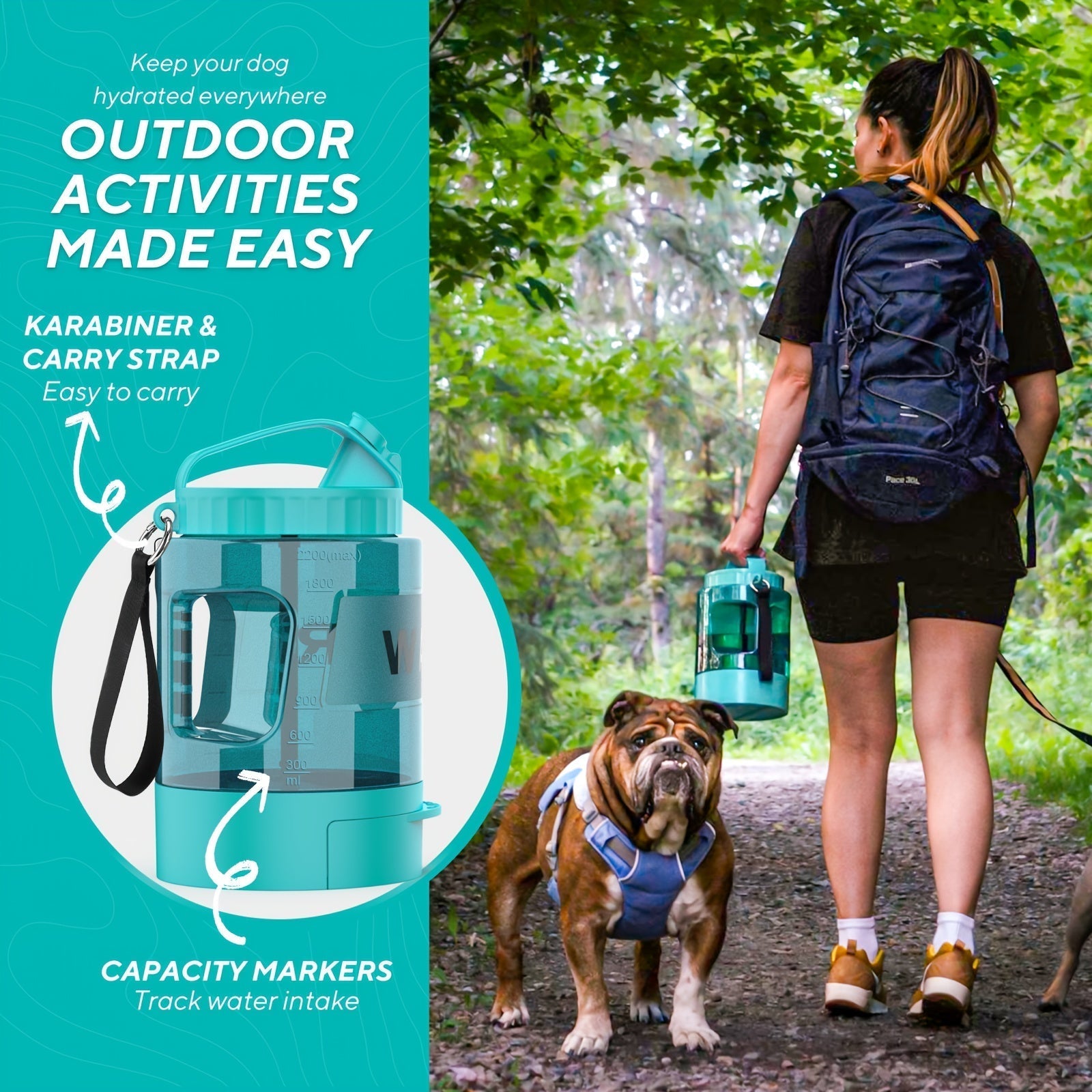 Hunde-Wasserflasche PawQuench Max | 2,18 L Kapazität | Mit Faltbarer Trinkschale | BPA-frei & Tragbar