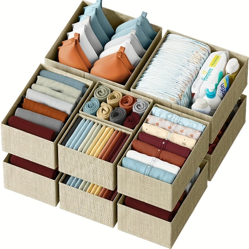 KidyTidy 12er Set Schubladen-Organizer für Kinderzimmer | Atmungsaktiv & Faltbar | Non-Woven Stoff | Hellgrau mit Weiß
