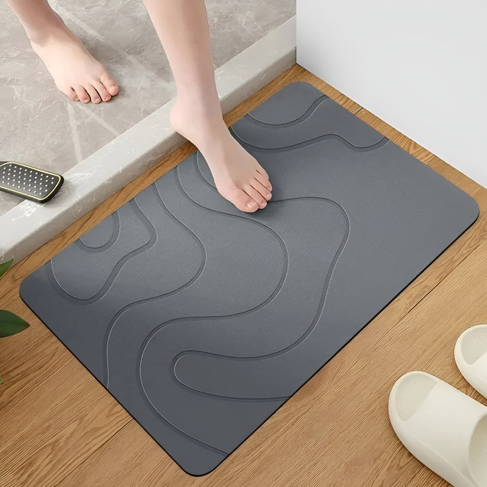 StoneDry Badematte | Kieselgur-Stein | Rutschfest & Saugstark | Grau 40×60 cm