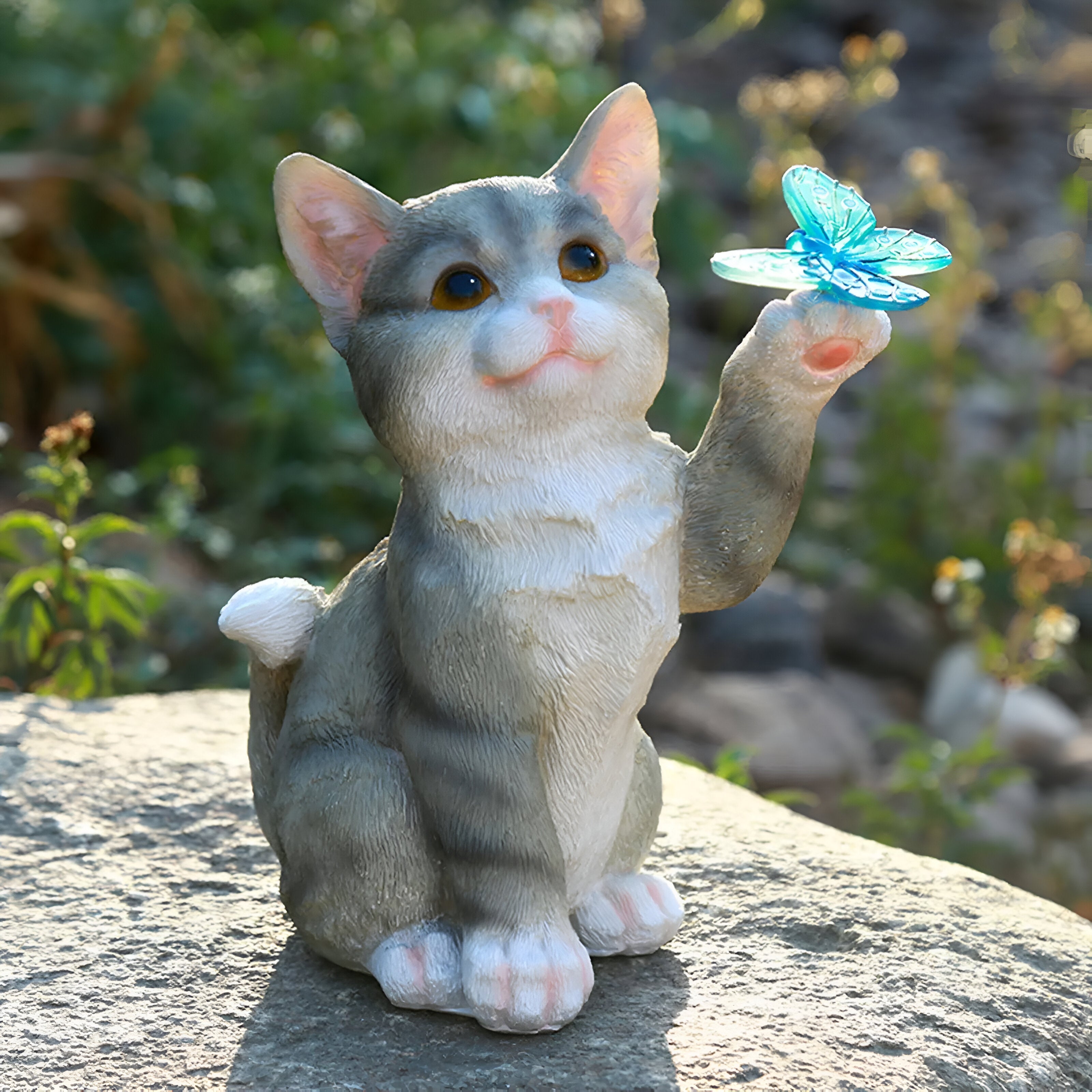 Lumiva Solar Hängelampe Katze | LED Gartenleuchte | Wetterfest & Dämmerungssensor | Harz