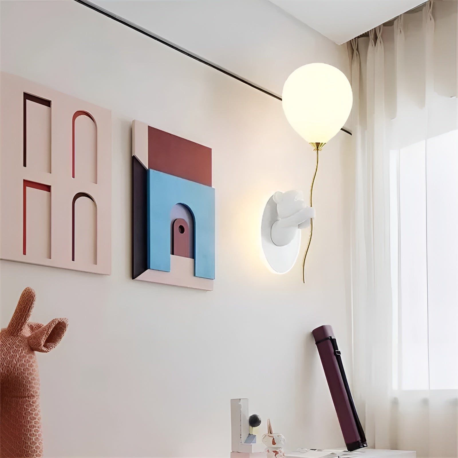 BearBalloon Kinder-Wandleuchte | Niedliches Bären-Design | Sanftes LED-Nachtlicht | Kunstharz