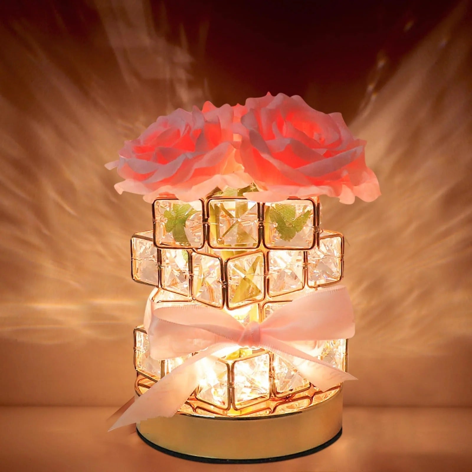 Kristall Rosen-Tischlampe | Dimmbar mit Touch-Bedienung | Elegantes Blumendesign | USB-Aufladung