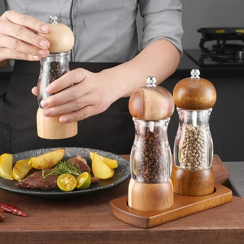 Gewurzia Salz- & Pfeffermühlen Set | Keramikmahlwerk | 16,5 cm Höhe | Natürliches Holzdesign